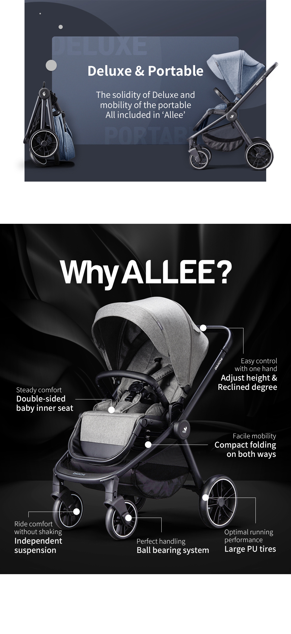 The solidity of Deluxe and mobility of the portable All included in ‘Allee’